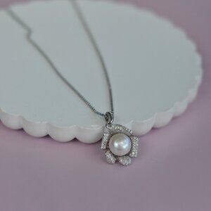 White Pearl Flower Pendant Necklace – 20-22" - Natural Freshwater Pearl